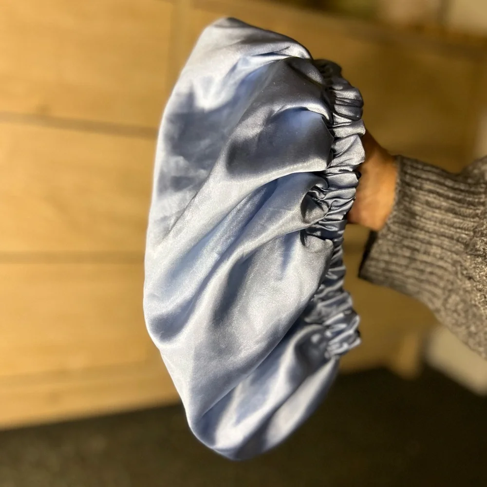 Pastel Blue Silk Satin Bonnet Curly Protective Sleep Hair Accessory Double Sided